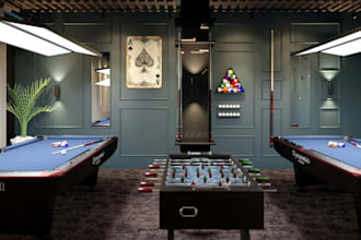renovate billiards room,snooker table,interior design, entertainment space, golf