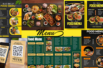 design food drinks menu restaurant bar cafe qr code cocktail fllyers menu board