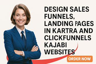 design sales funnels, landing pages in kartra and clickfunnels, kajabi wesbites