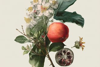 draw line art illustrations, botanical flowers, plants