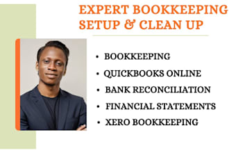do setup bookkeeping and clean up catch up, in quickbooks online, wave and xero