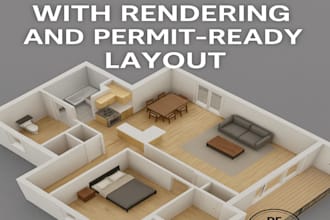 create a 3d floor plan with rendering and permit ready layout