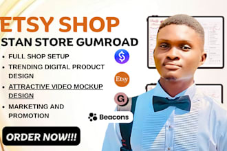 do etsy shop etsy digital products video mockup, stan store gumroad hyperlink