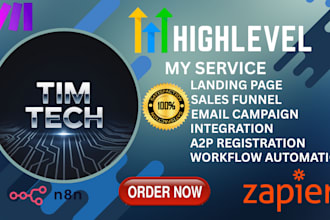 set up gohighlevel automations, crm, sales funnel, emails, sms and website,