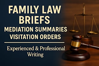write family law briefs, mediation summaries, visitation, termination orders