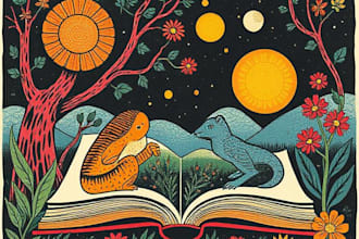 make colorful linocut and woodcut book illustrations