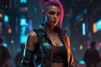 design cyberpunk and fantasy character splash art