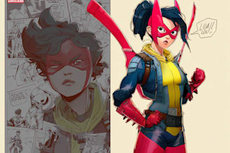 draw cartoon, anime, super hero portrait or concept art