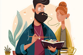 create flat vector character illustration for book, website