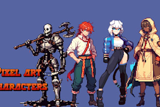design custom pixel art character animation, sprite sheets, game assets