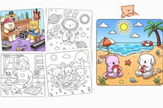 create bold and easy coloring book pages for amazon KDP, kids coloring book