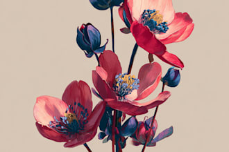 draw botanical illustrations of flowers, plants, line art
