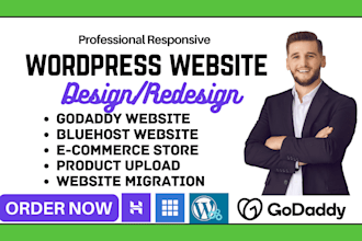 create wordpress website on godaddy, bluehost, hostinger, ionos ecommerce design