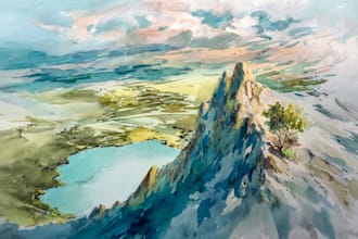 draw a watercolor landscape illustration