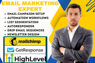setup email marketing on mailchimp gohighlevel hubspot getresponse automation