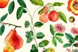 draw botanical illustrations of flowers, plants and fruits