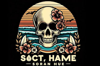 create beach illustration skull surfing logo