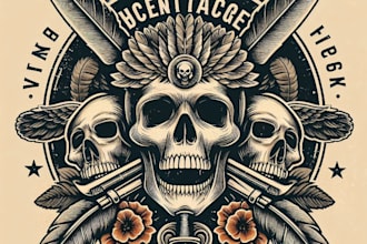 design high quality vintage skull logo with t shirt design
