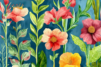 paint watercolor botanical illustration of flowers, plants,