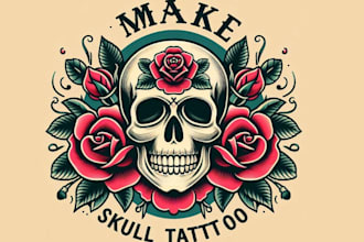 make skull tattoo rose vintage logo with illustration design
