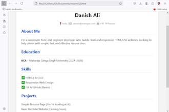 create a simple HTML and CSS resume or personal website