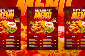 create an attractive food menu, digital menu board, or restaurant flyer