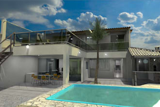 build 3d beach house, swimming pool, cgi bbq area, bar, lounge, realistic resort