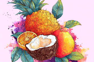 draw watercolor and digital fruits for your logo