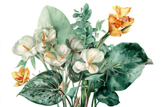 draw botanical vector illustration of plants and flowers