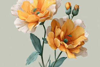 paint watercolor botanical illustration of flowers, plants, fruits
