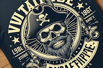 design high quality vintage pirate logo with t shirt design