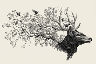 draw an animal and botanical illustration