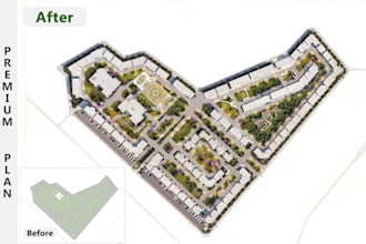 deliver a stunning masterplan, site plan or layout render from your sketch