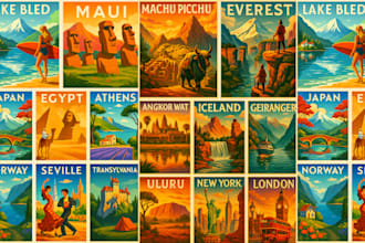 do landscape poster retro vintage poster travel poster 70smovie poster artnouvea