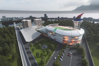 build 3d commercial space,render highrise exterior,sport complex,mixed apartment