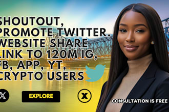 shoutout promote twitter website share link to 120m ig fb app yt crypto users