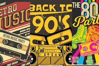design 70s 80s 90s flyer style retro vintage dj, party, club poster