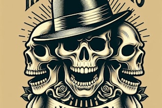 design high quality vintage skull logo with t shirt design