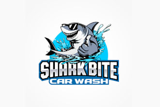 design shark bite car wash mascot logo