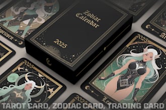 create custom tarot card game illustration, board card, zodiac card, tcg card