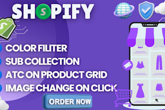 setup shopify custom, color filters and sub collections