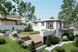rebuild 3d exterior landscape, modern backyard  render, outdoor design,bim model