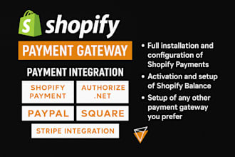 setup and integrate verified shopify payment gateway, paypal stripe, wise square