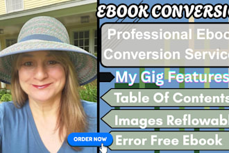 do ebook conversion from word, adobe indesign, PDF into epub and kindle formats