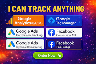 setup google analytics 4, fb pixel, ads conversion, ga4 ecommerce tracking