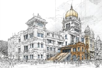draw architecture and city landscape for commercial using