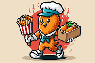 make chicken leg restaurant fried mascot logo for you with new concept
