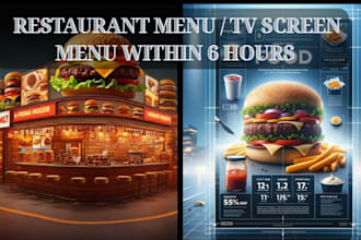design digital food menu, drink menu, menu board, tv screen menu, estaurant menu