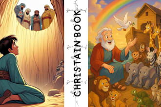 do christian children story book illustration, christmas children book, cover