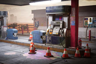 visualize 3d gas station shell, convenience store, 3d oil station,car park, fuel